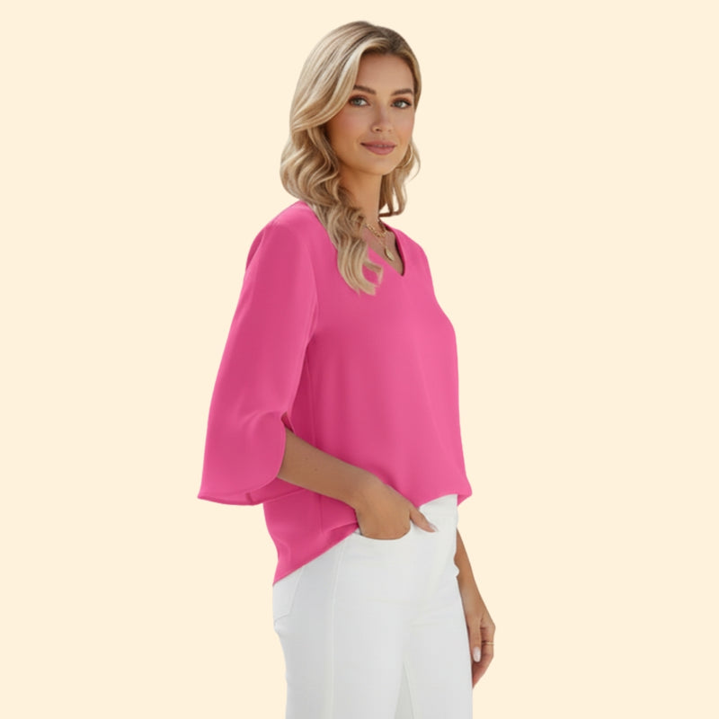 Women’s Top with V-Neck and Flowing Sleeves