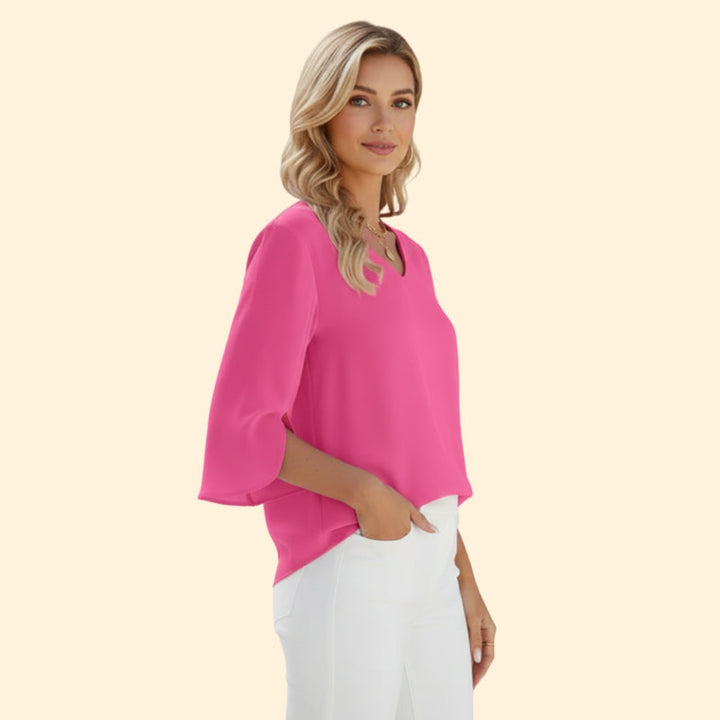 Women’s Top with V-Neck and Flowing Sleeves
