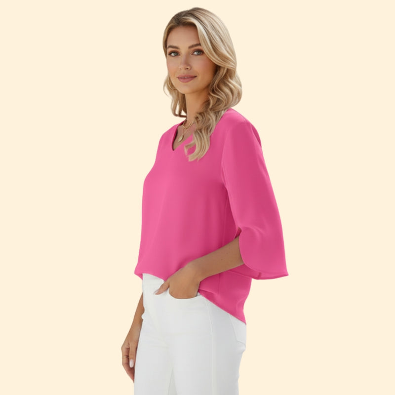 Women’s Top with V-Neck and Flowing Sleeves