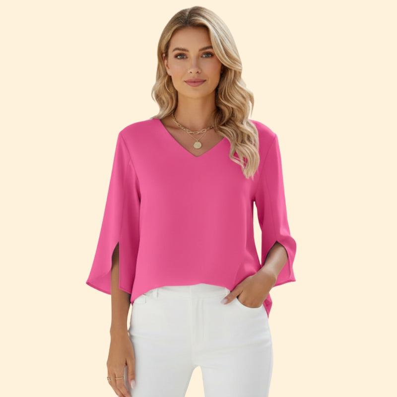 Women’s Top with V-Neck and Flowing Sleeves