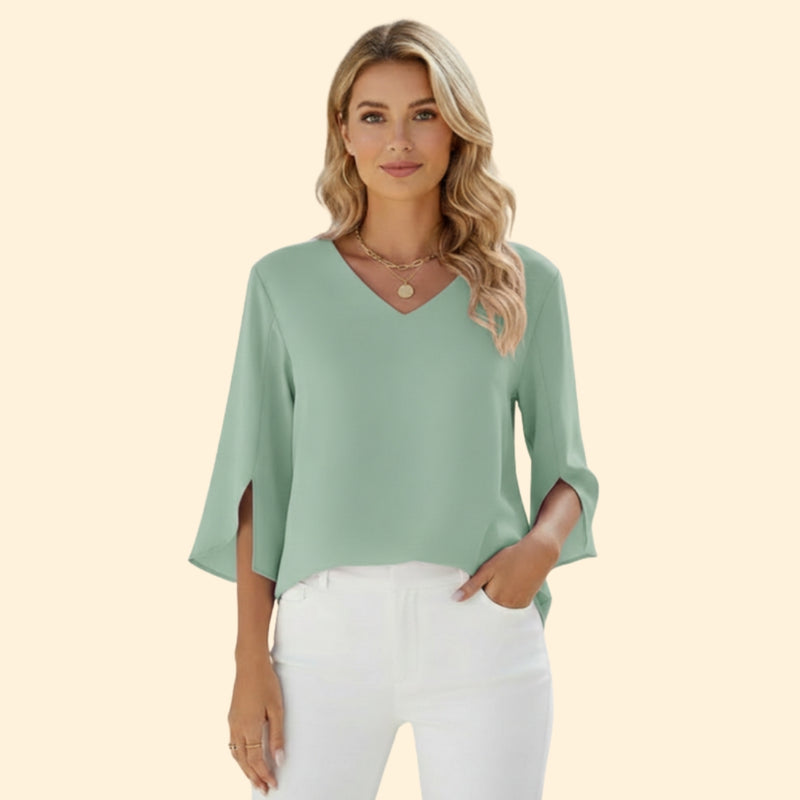 Women’s Top with V-Neck and Flowing Sleeves