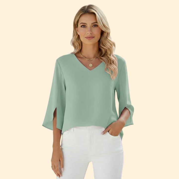 Women’s Top with V-Neck and Flowing Sleeves