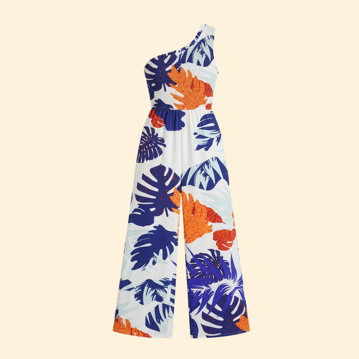 Women’s One-Shoulder Jumpsuit with Floral Print