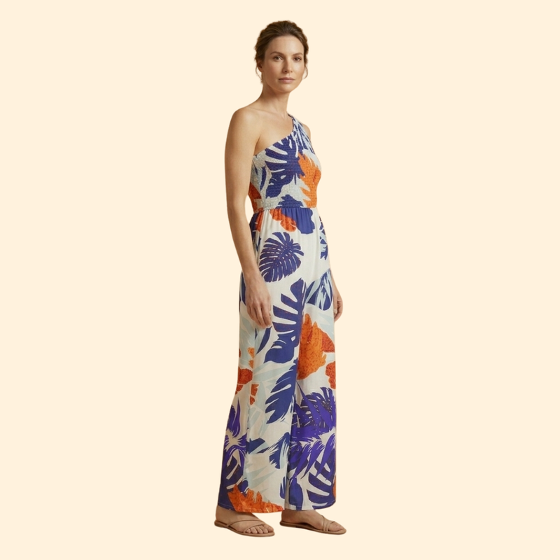 Women’s One-Shoulder Jumpsuit with Floral Print