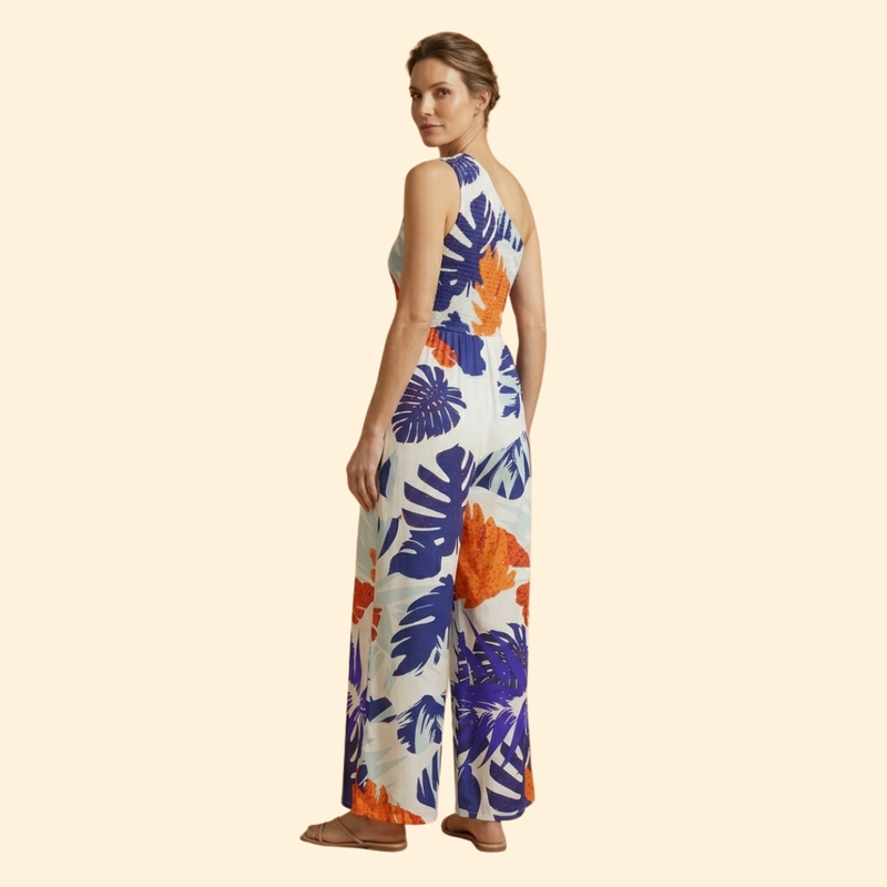 Women’s One-Shoulder Jumpsuit with Floral Print