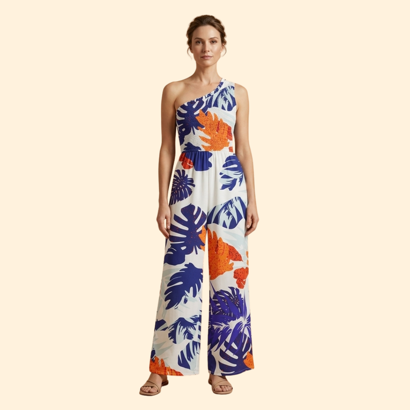 Women’s One-Shoulder Jumpsuit with Floral Print