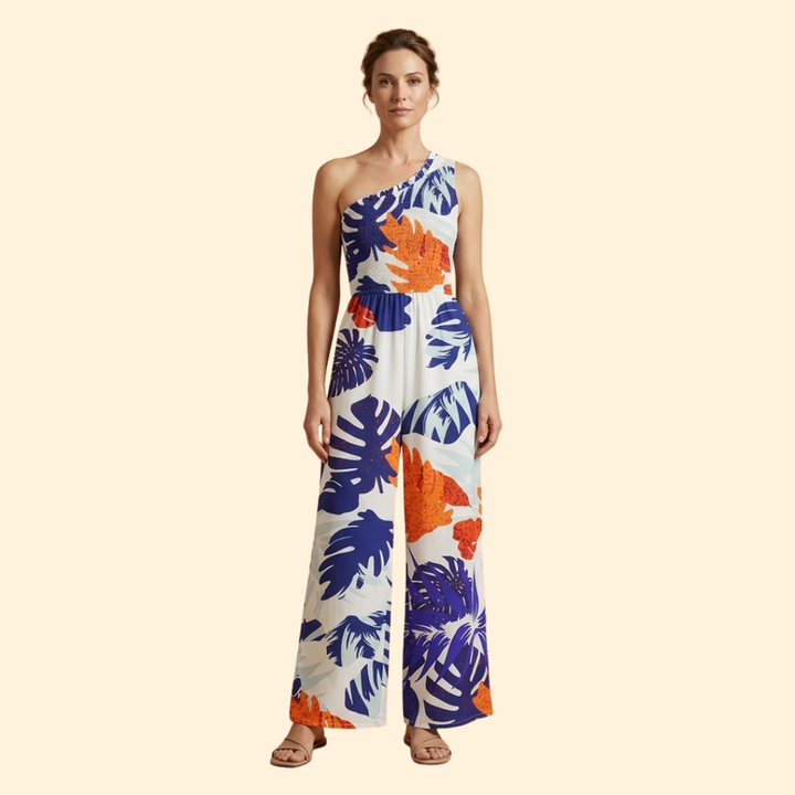 Women’s One-Shoulder Jumpsuit with Floral Print
