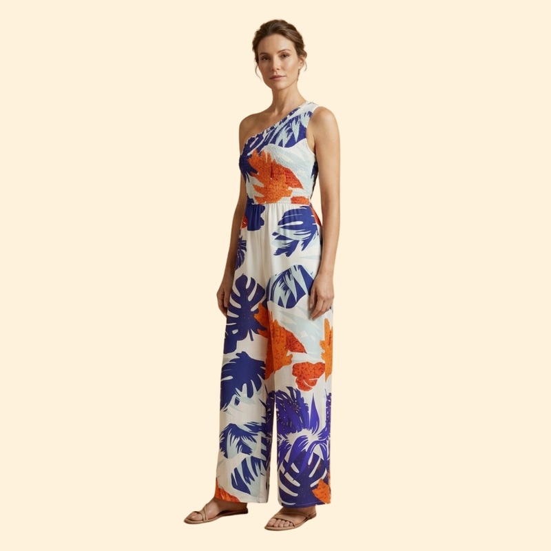 Women’s One-Shoulder Jumpsuit with Floral Print