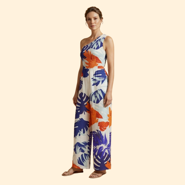 Women’s One-Shoulder Jumpsuit with Floral Print