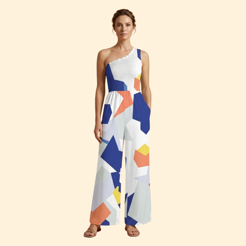 Women’s One-Shoulder Jumpsuit with Floral Print