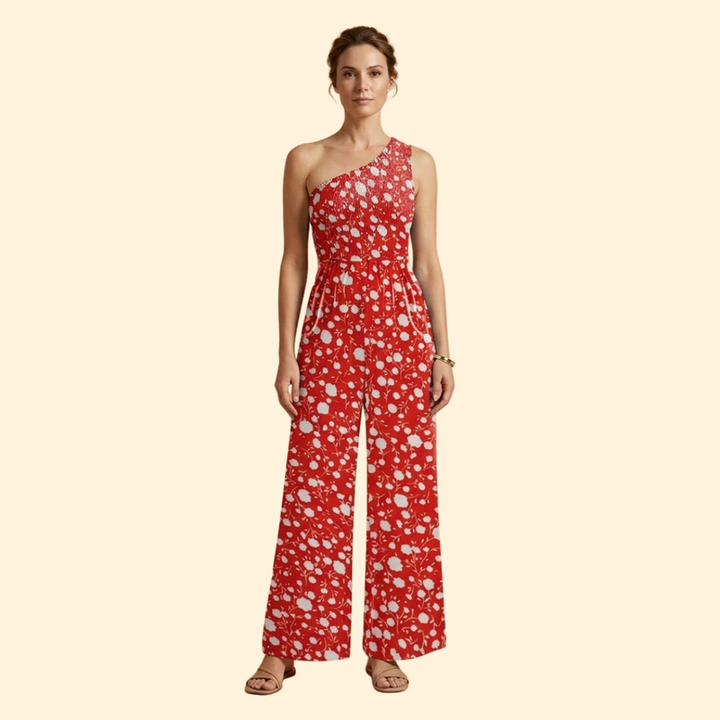 Women’s One-Shoulder Jumpsuit with Floral Print