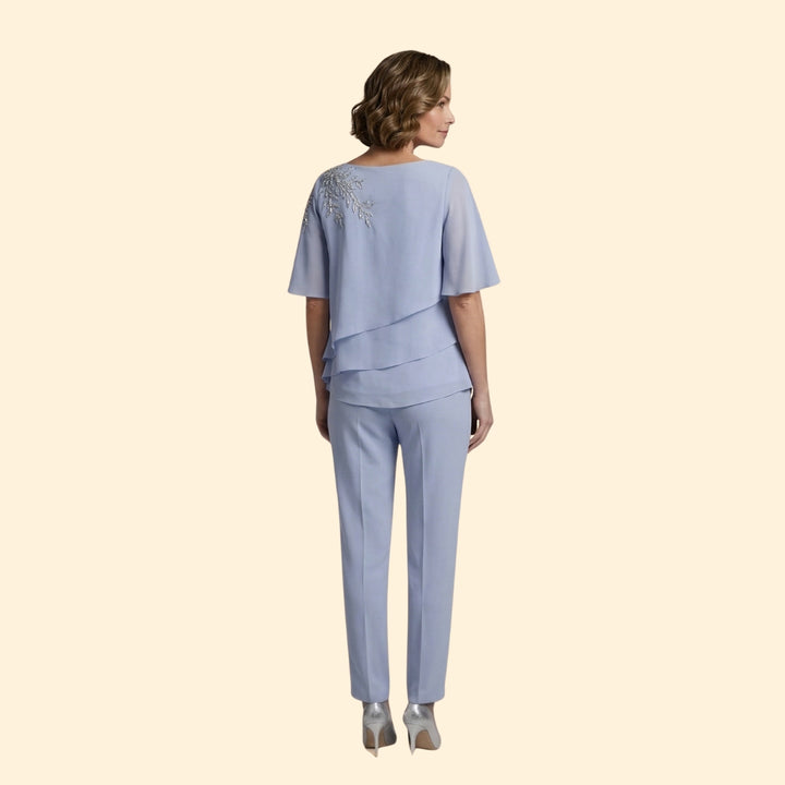 Women's Trouser Set with Short Flutter Sleeves