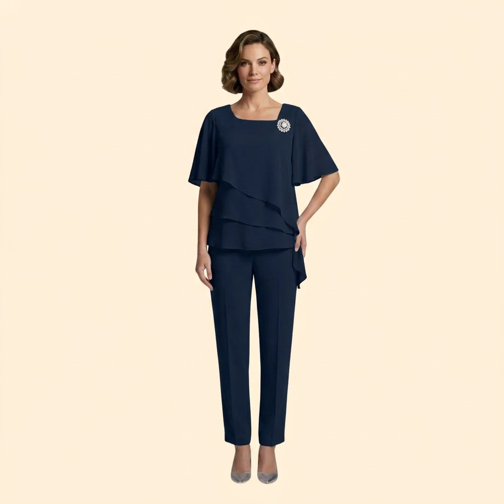 Women's Trouser Set with Short Flutter Sleeves