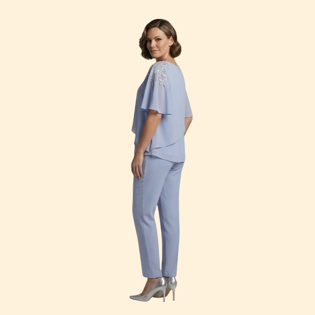 Women's Trouser Set with Short Flutter Sleeves