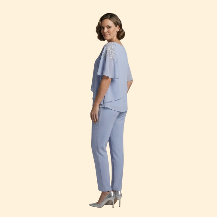Women's Trouser Set with Short Flutter Sleeves