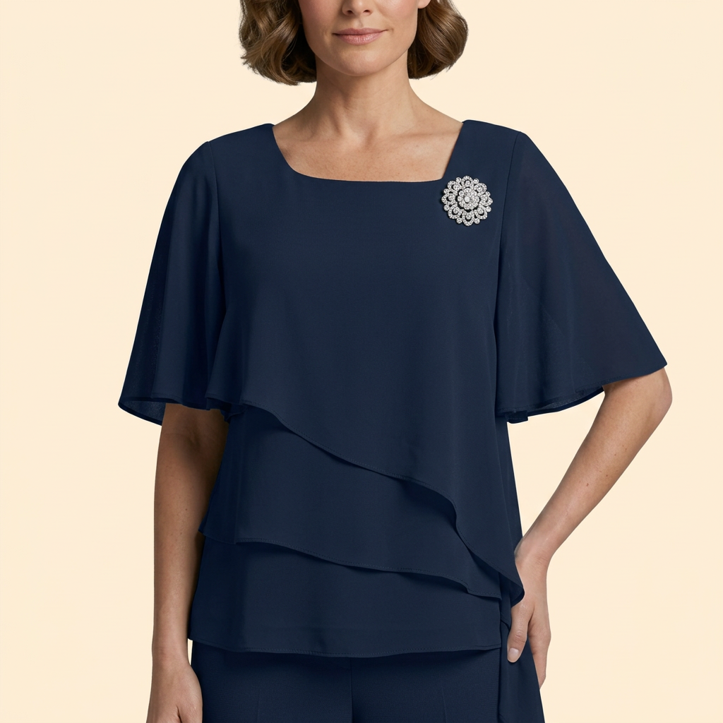 Women's Trouser Set with Short Flutter Sleeves
