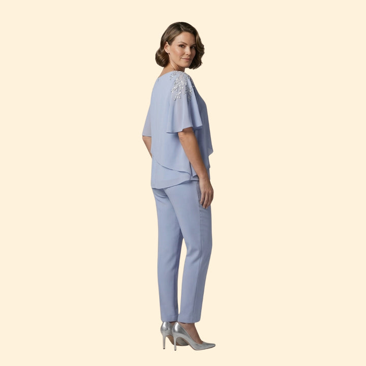 Women's Trouser Set with Short Flutter Sleeves