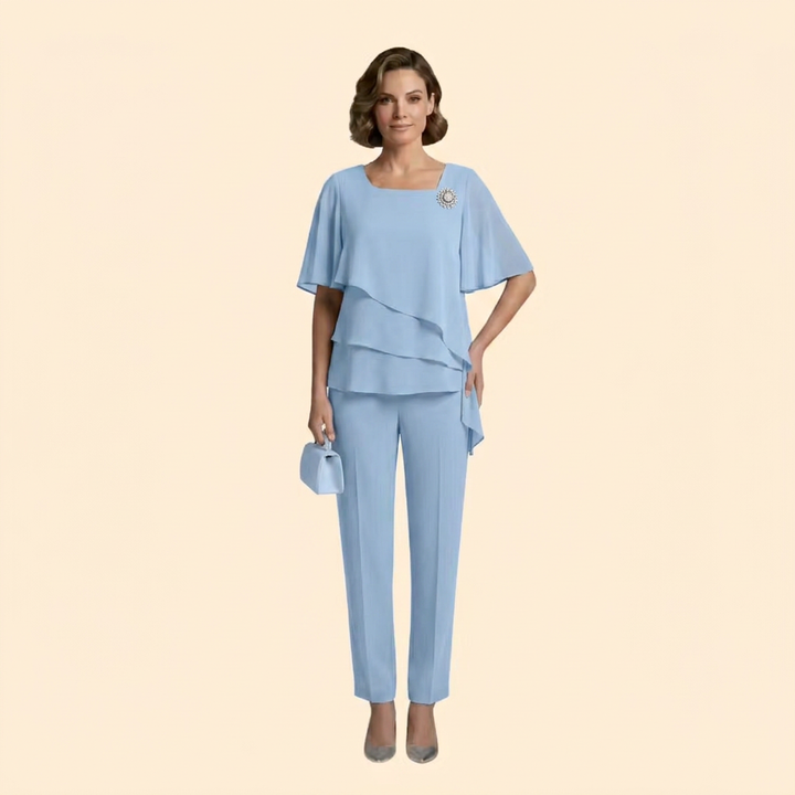 Women's Trouser Set with Short Flutter Sleeves