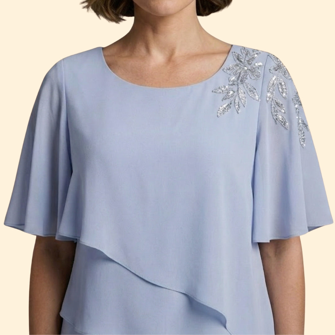 Women's Trouser Set with Short Flutter Sleeves