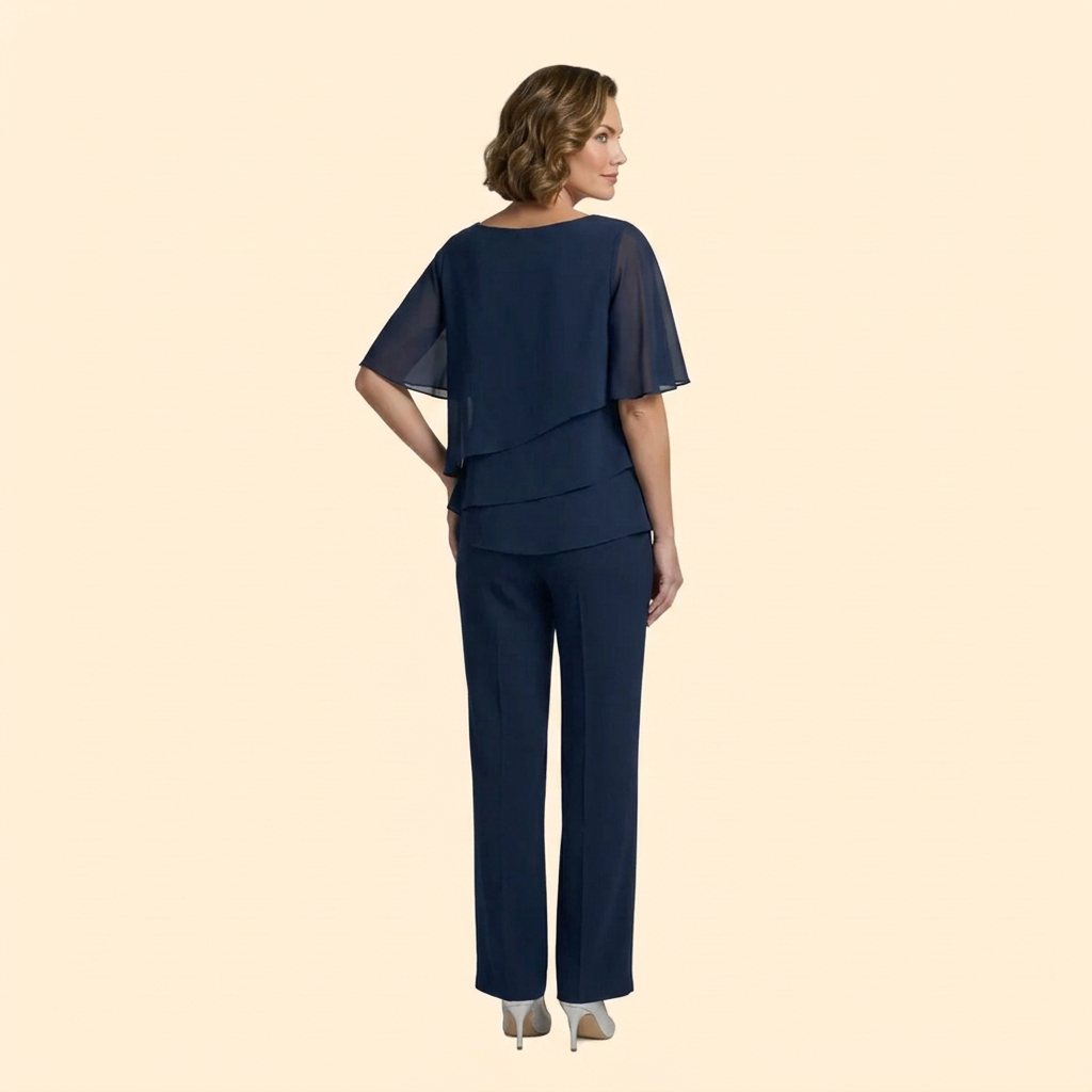 Women's Trouser Set with Short Flutter Sleeves
