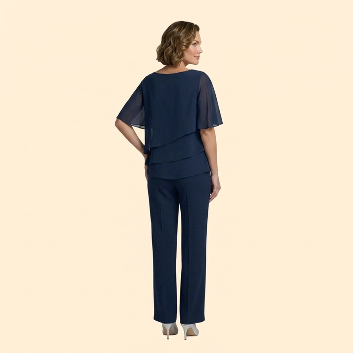 Women's Trouser Set with Short Flutter Sleeves