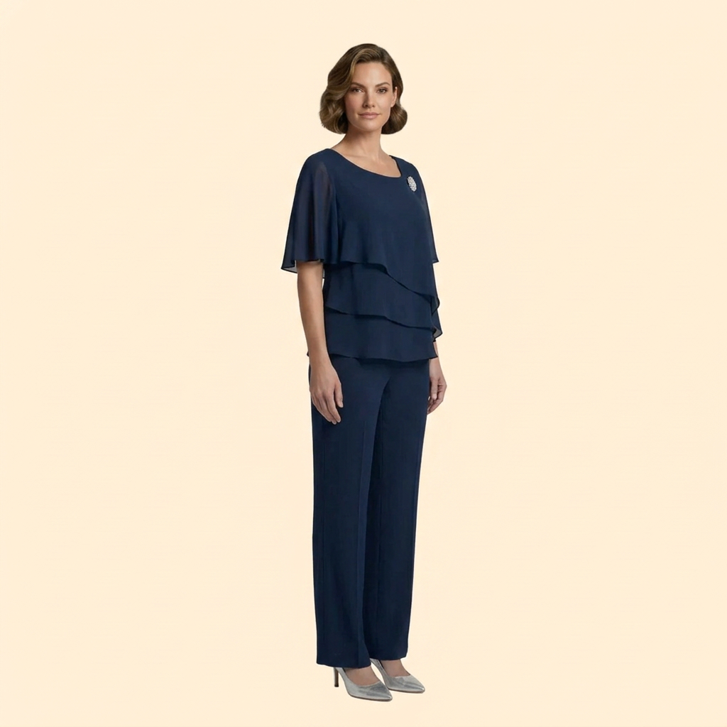 Women's Trouser Set with Short Flutter Sleeves
