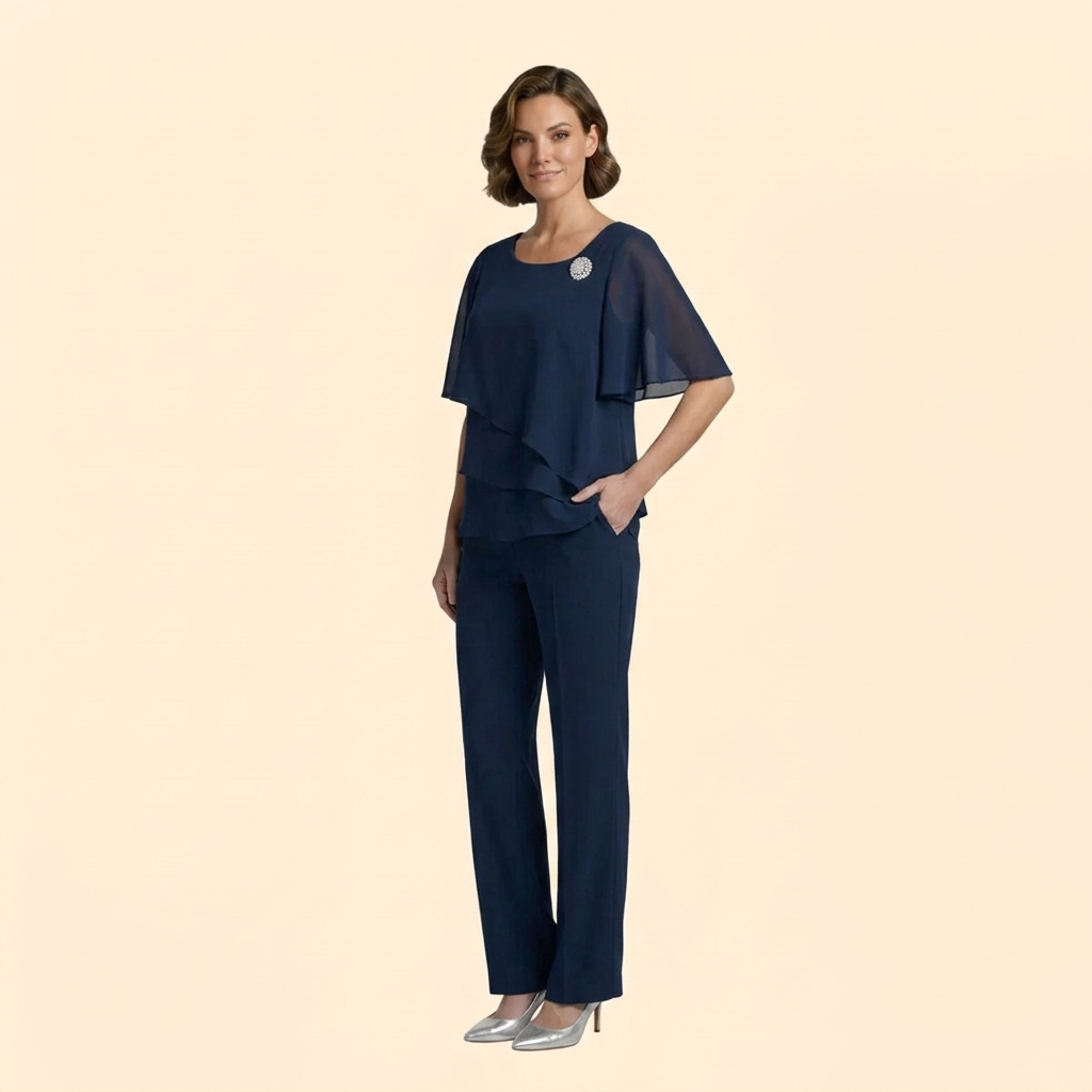 Women's Trouser Set with Short Flutter Sleeves