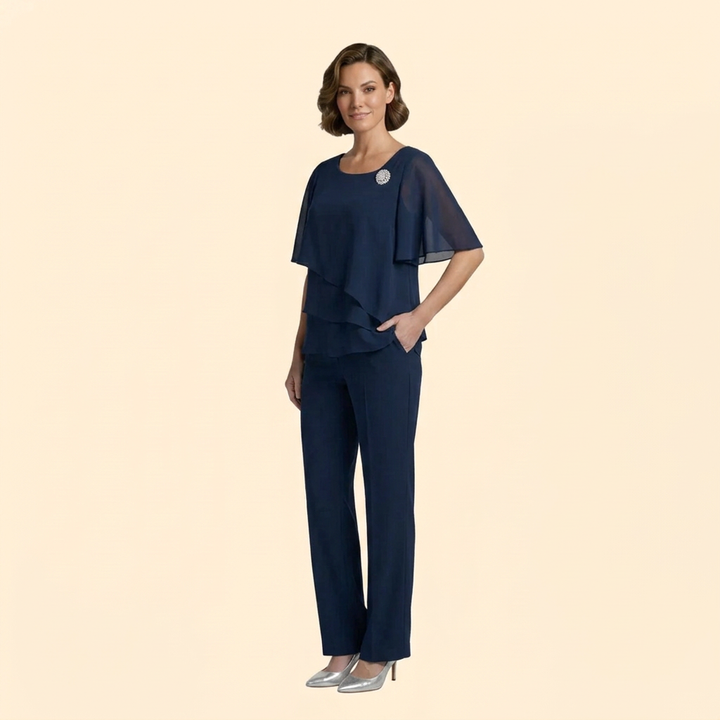 Women's Trouser Set with Short Flutter Sleeves