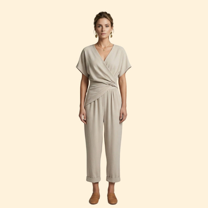 Women’s Trouser Set with V-Neck Top