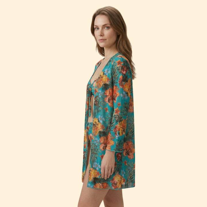 Women’s Two-Piece Bikini with Floral Print Cover-Up