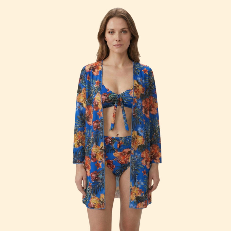 Women’s Two-Piece Bikini with Floral Print Cover-Up
