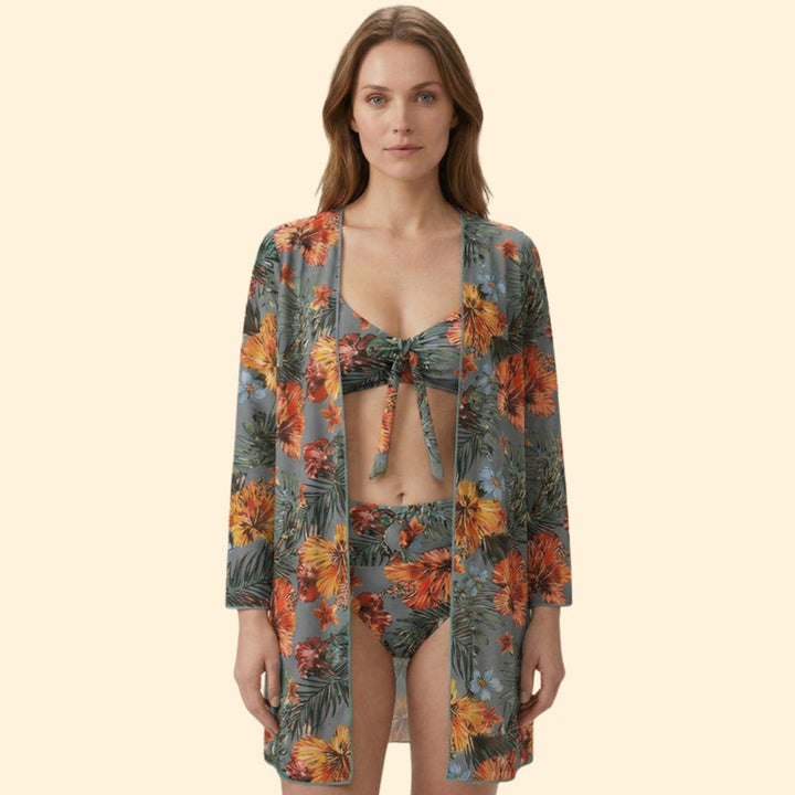 Women’s Two-Piece Bikini with Floral Print Cover-Up