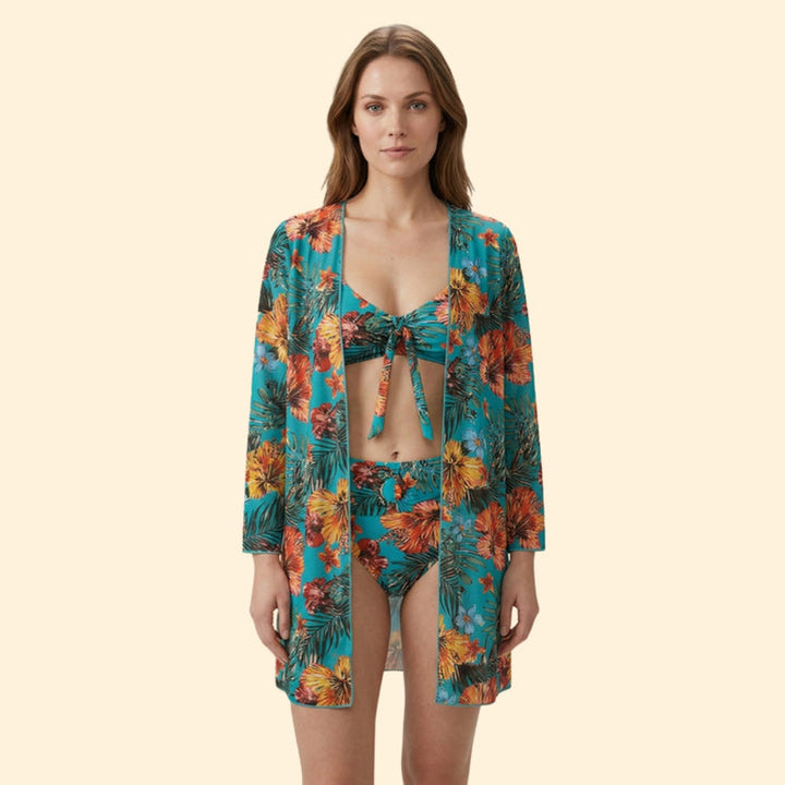 Women’s Two-Piece Bikini with Floral Print Cover-Up