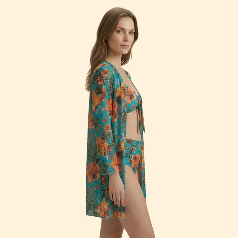 Women’s Two-Piece Bikini with Floral Print Cover-Up