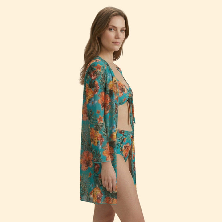 Women’s Two-Piece Bikini with Floral Print Cover-Up