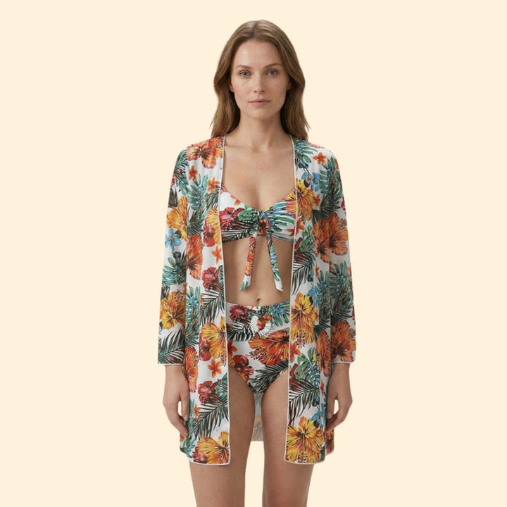 Women’s Two-Piece Bikini with Floral Print Cover-Up