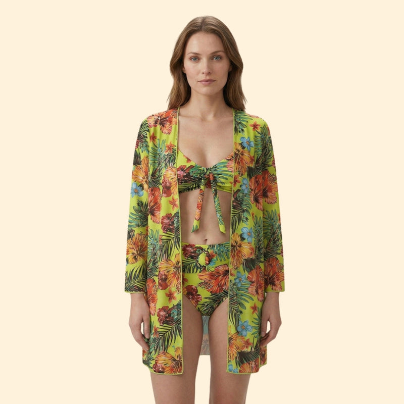Women’s Two-Piece Bikini with Floral Print Cover-Up
