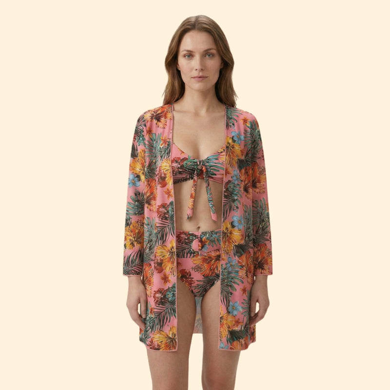 Women’s Two-Piece Bikini with Floral Print Cover-Up