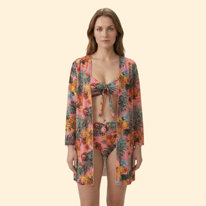 Women’s Two-Piece Bikini with Floral Print Cover-Up
