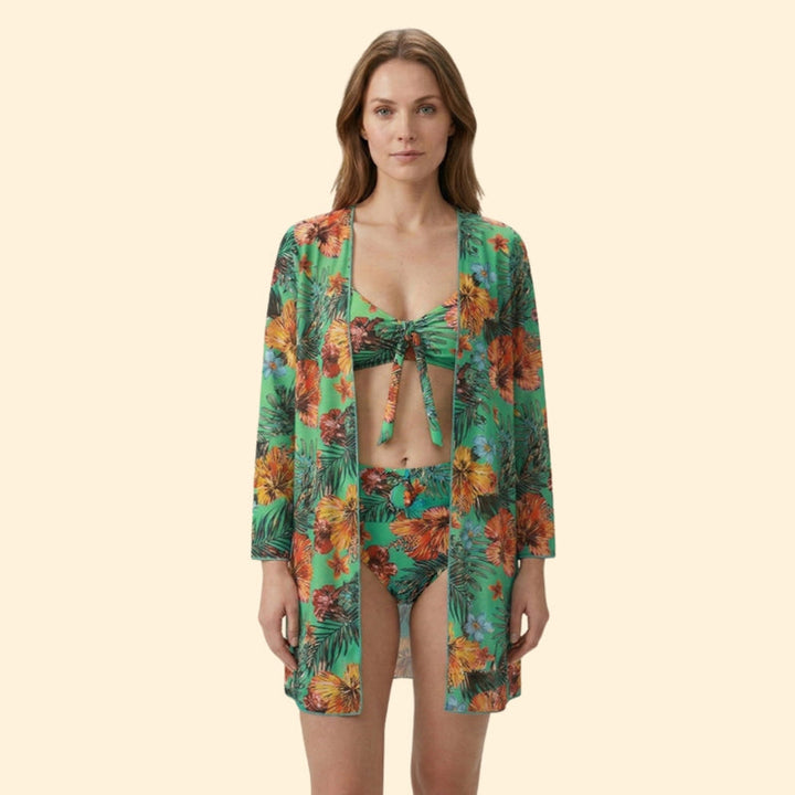 Women’s Two-Piece Bikini with Floral Print Cover-Up