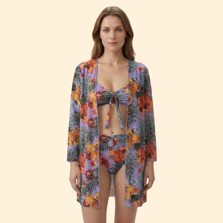 Women’s Two-Piece Bikini with Floral Print Cover-Up