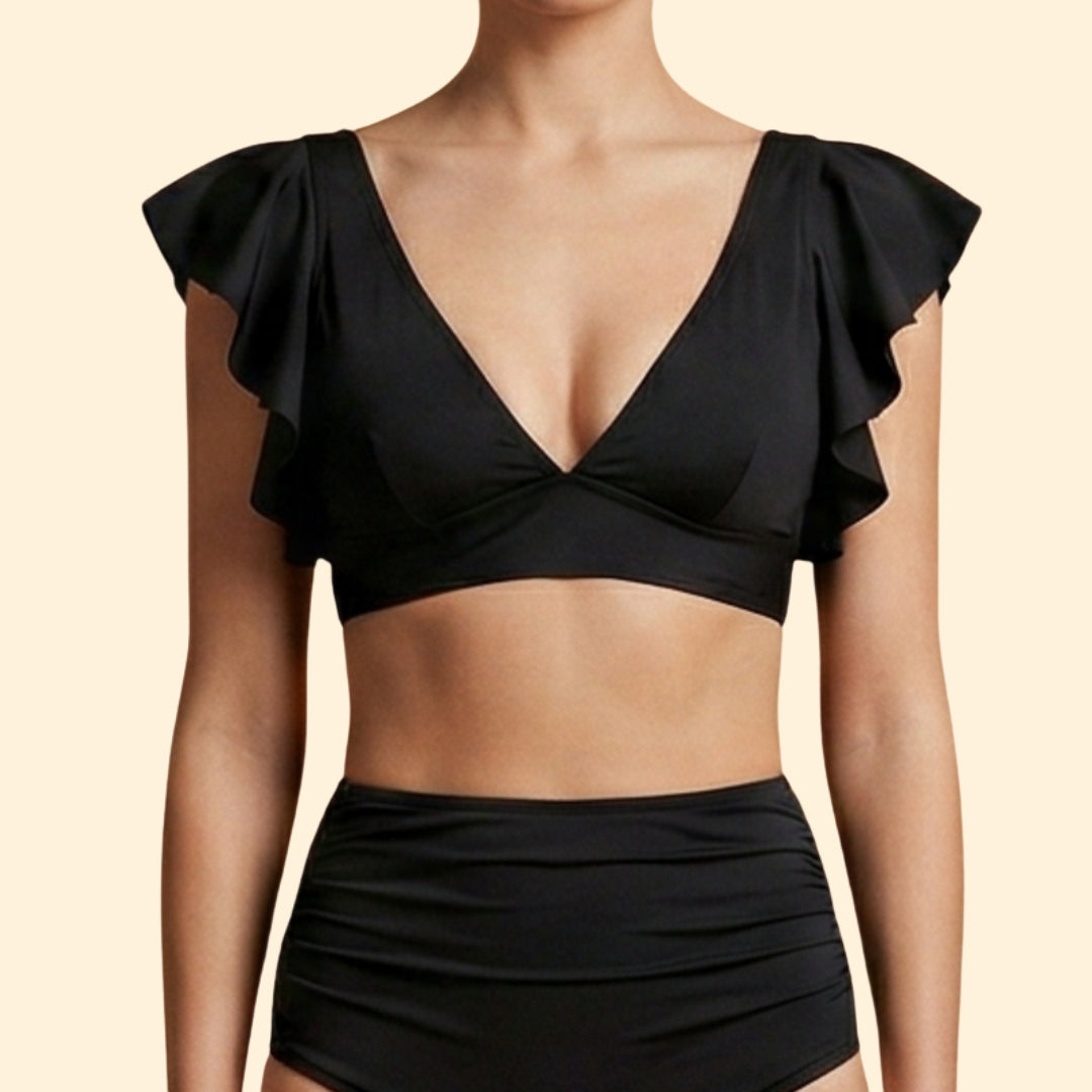 Women’s Two-Piece Bikini with V-Neck and Ruffles