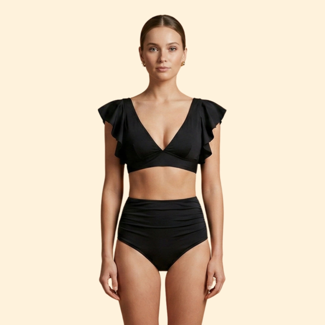 Women’s Two-Piece Bikini with V-Neck and Ruffles