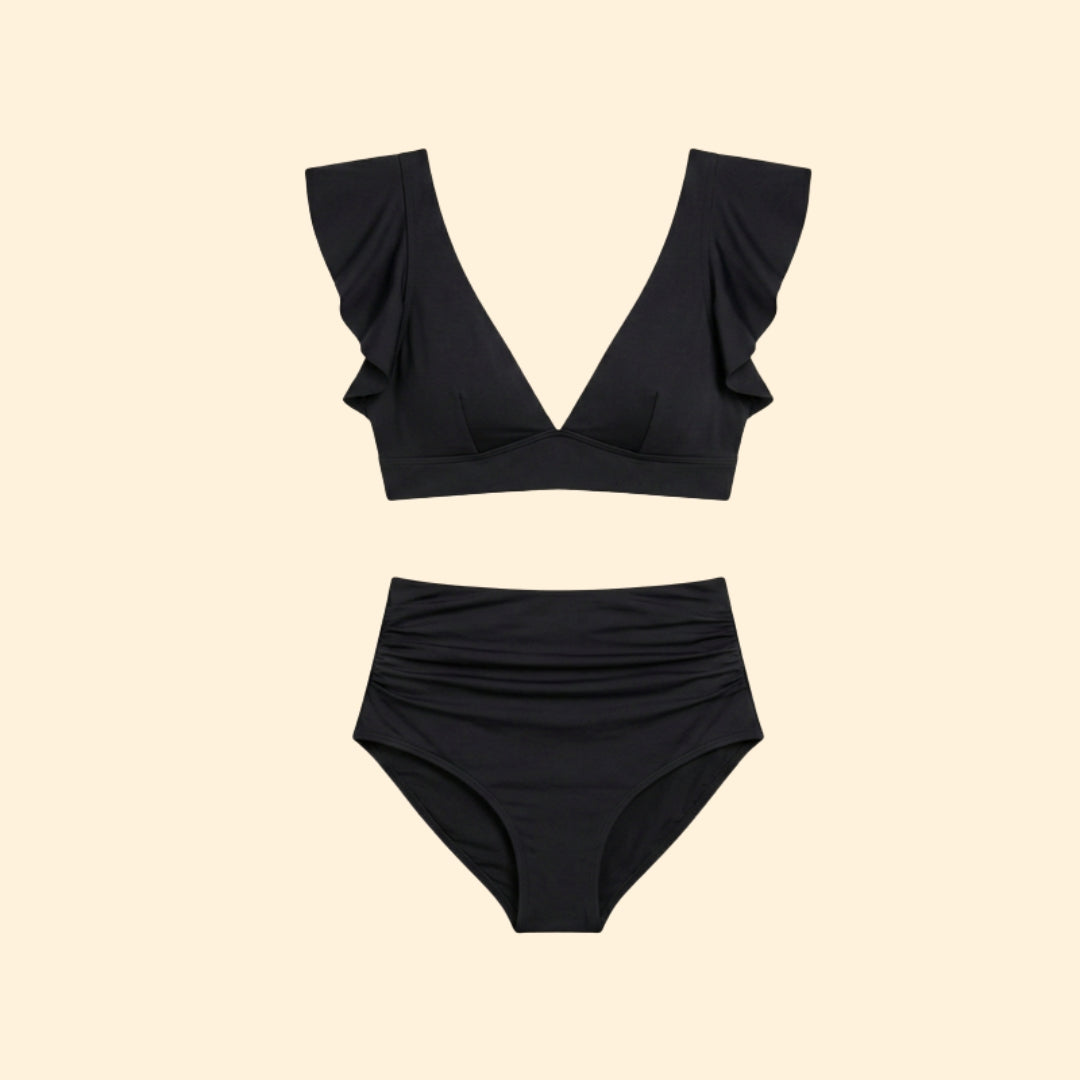 Women’s Two-Piece Bikini with V-Neck and Ruffles