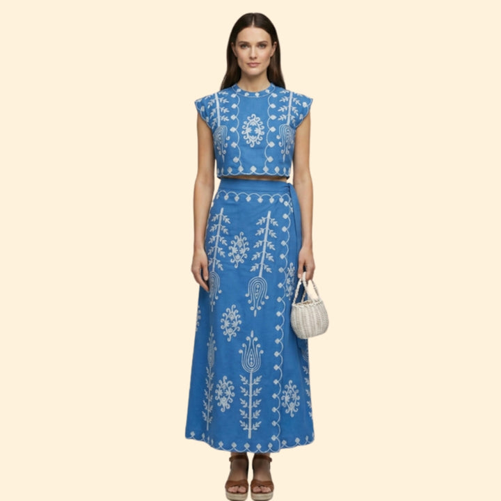 Women’s Two-Piece Dress Floral Embroidery