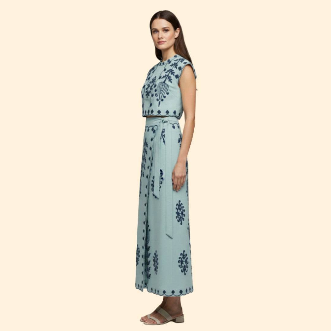 Women’s Two-Piece Dress Floral Embroidery