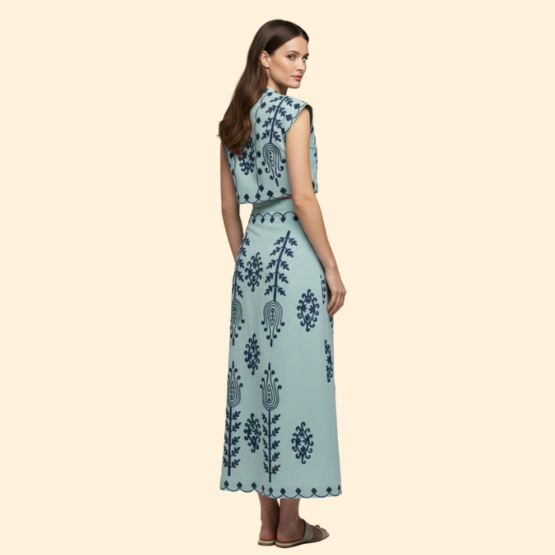 Women’s Two-Piece Dress Floral Embroidery