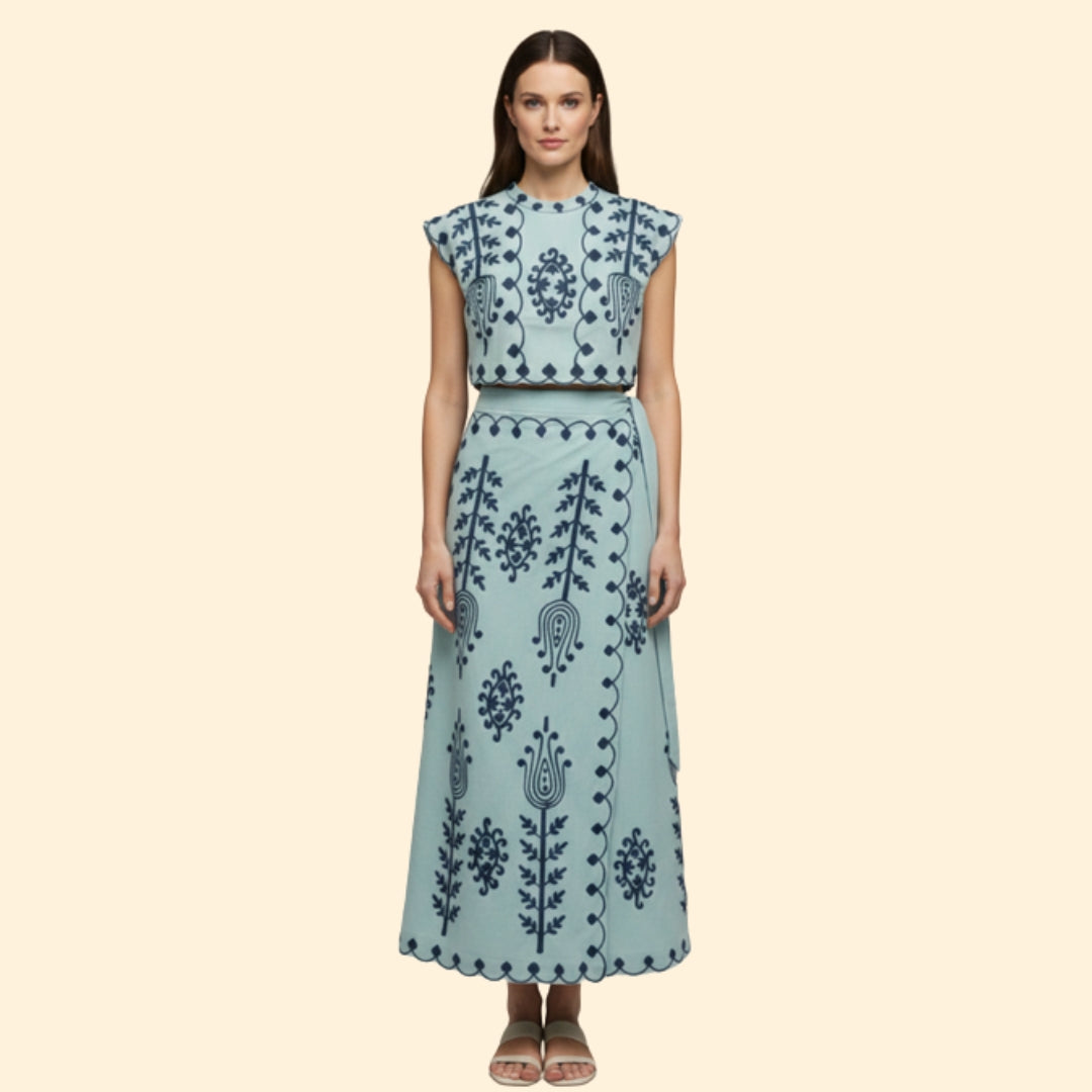 Women’s Two-Piece Dress Floral Embroidery