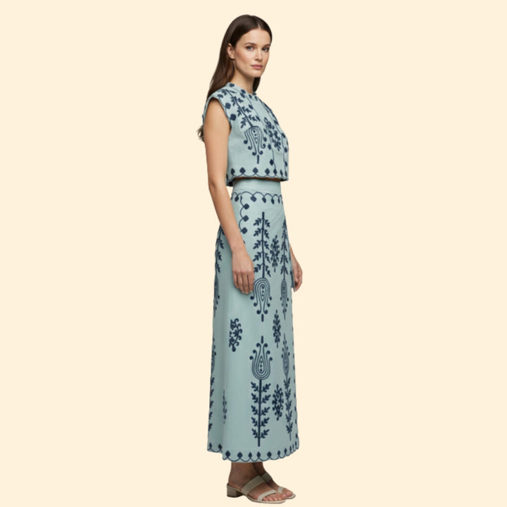 Women’s Two-Piece Dress Floral Embroidery