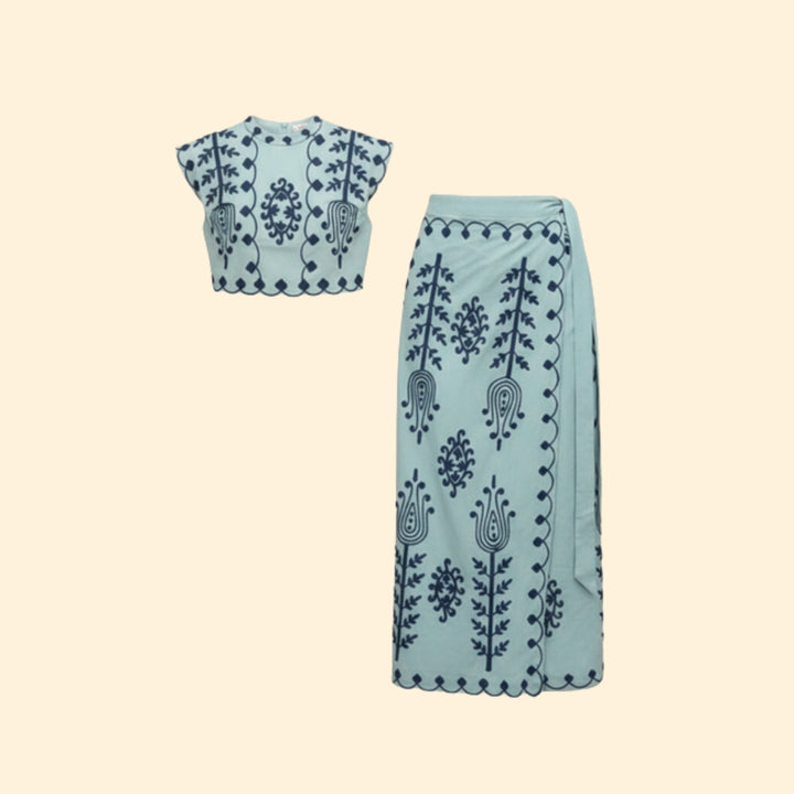 Women’s Two-Piece Dress Floral Embroidery